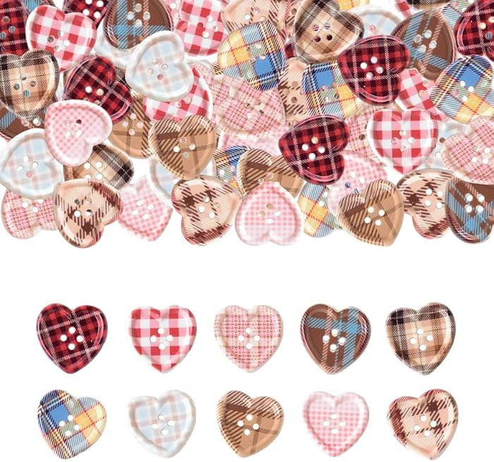50 Pcs 1 Inch Heart Large Resin Buttons with Tartan Pattern,Bulk Assorted Mixed Color Buttons for... | Amazon (US)