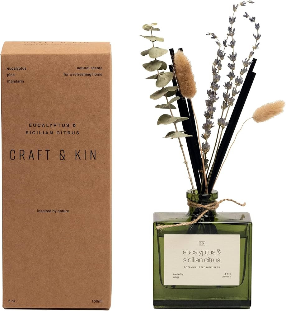 Craft & Kin Reed Diffuser Set with Dried Flowers, 5 oz Eucalyptus & Sicilian Citrus​ Scented Re... | Amazon (US)