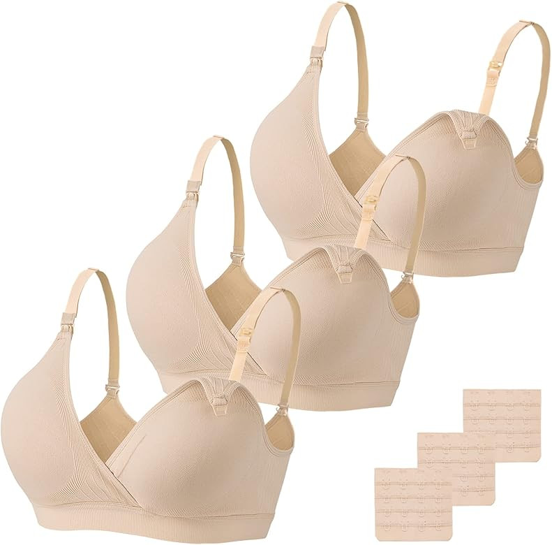 Vinfact Nursing Bra 3 Pack Seamless V Neck Maternity Bra Women Pregnancy Breastfeeding Bra | Amazon (US)