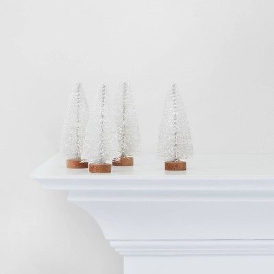 4pc White Bottle Brush Trees Decorative Figurines - Wondershop™ | Target