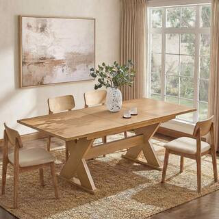 Themis Natural Wood 90.5 in. Cross Legs Base Dining Table Seats 8 | The Home Depot