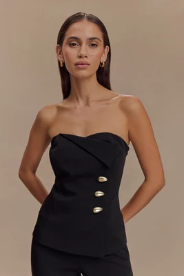Lindie Strapless Suiting Top - Black | MESHKI US
