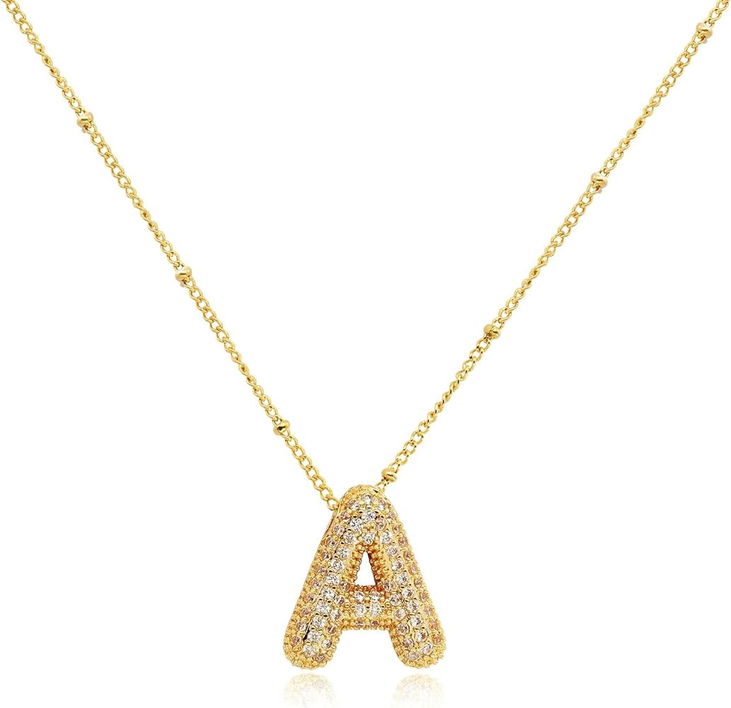 FUTIMELY Gold Bubble Initial Letter Necklace for Women,Puffy Alphabet Name Pendant Necklace for P... | Amazon (US)