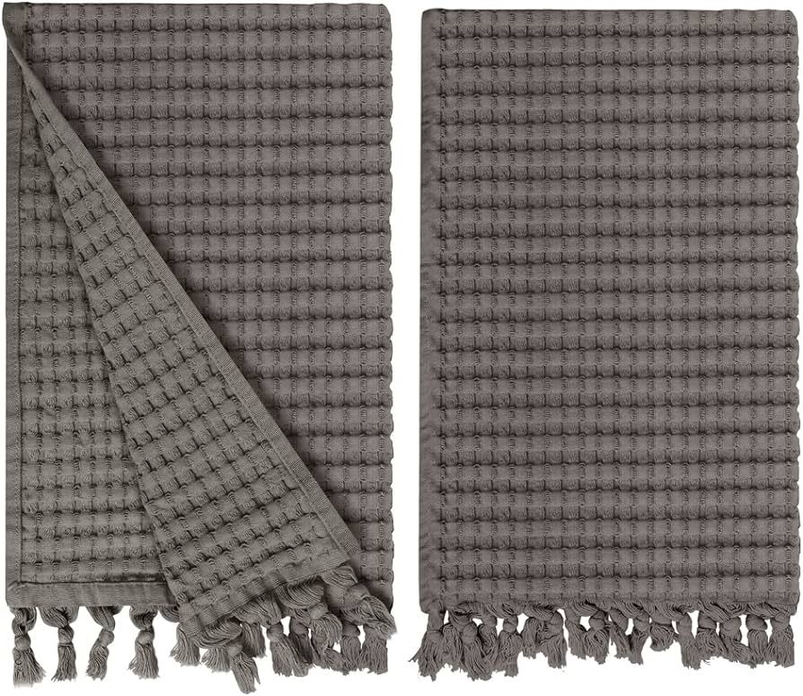GILDEN TREE Decorative Waffle Hand Towels for Bathroom, Quick Drying Fingertip Towel, 2 Pack, Modern Style (Stone) | Amazon (US)