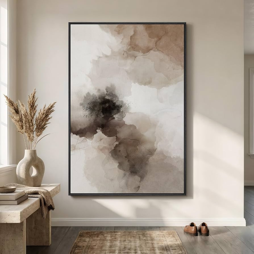 Extra Large Framed Neutral Abstract Wall Art for Living Room, Vertical Brown Beige Canvas Prints ... | Amazon (US)