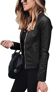 JURIS Women's Fashion Faux Leather Jackets Lightweight Solid Color Zip Up Slim Short PU Coat | Amazon (US)