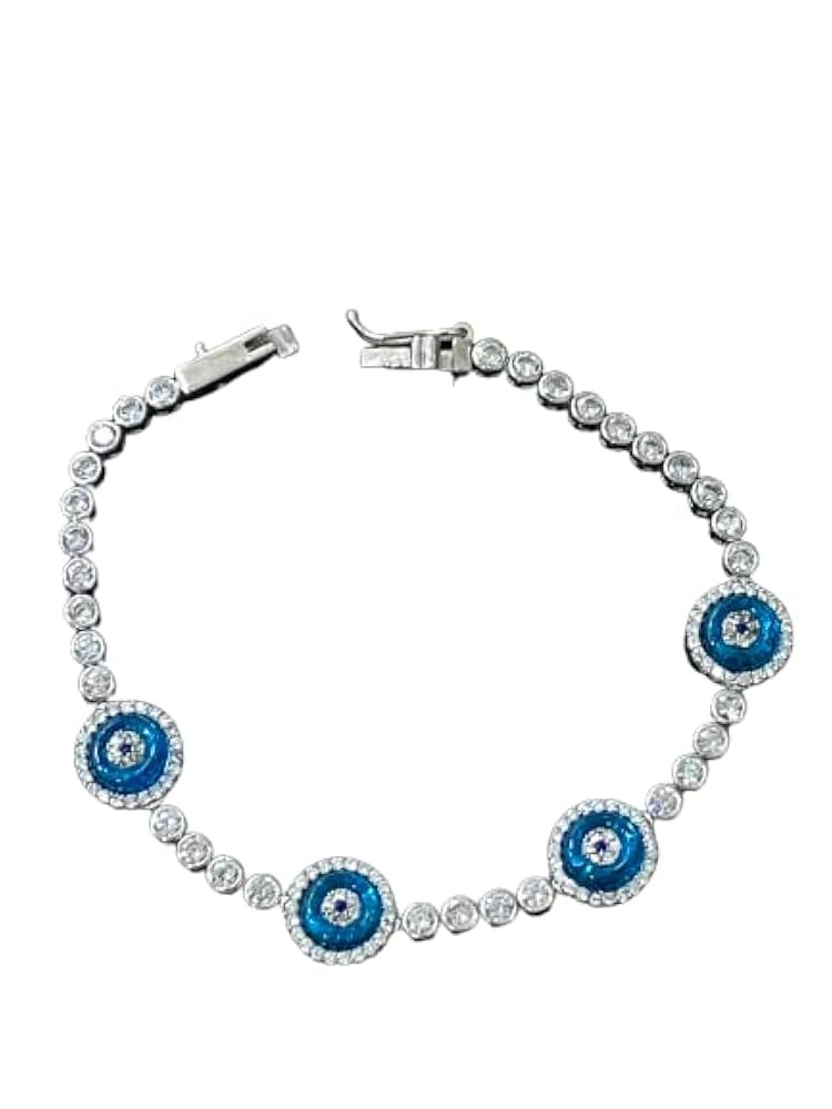 Silver Evil Eye Tennis Bracelet, Blue Evil Eye Bracelet, Tennis Bracelets, Silver Nazar Evil Eye ... | Amazon (US)