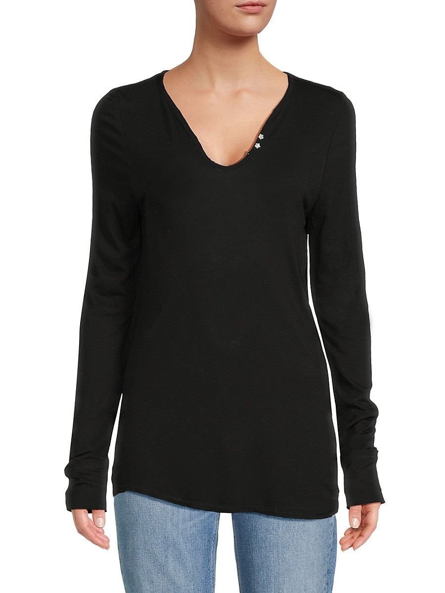 Zadig & Voltaire Women's Embellished Long-Sleeve Top - Noir - Size XS | Saks Fifth Avenue OFF 5TH