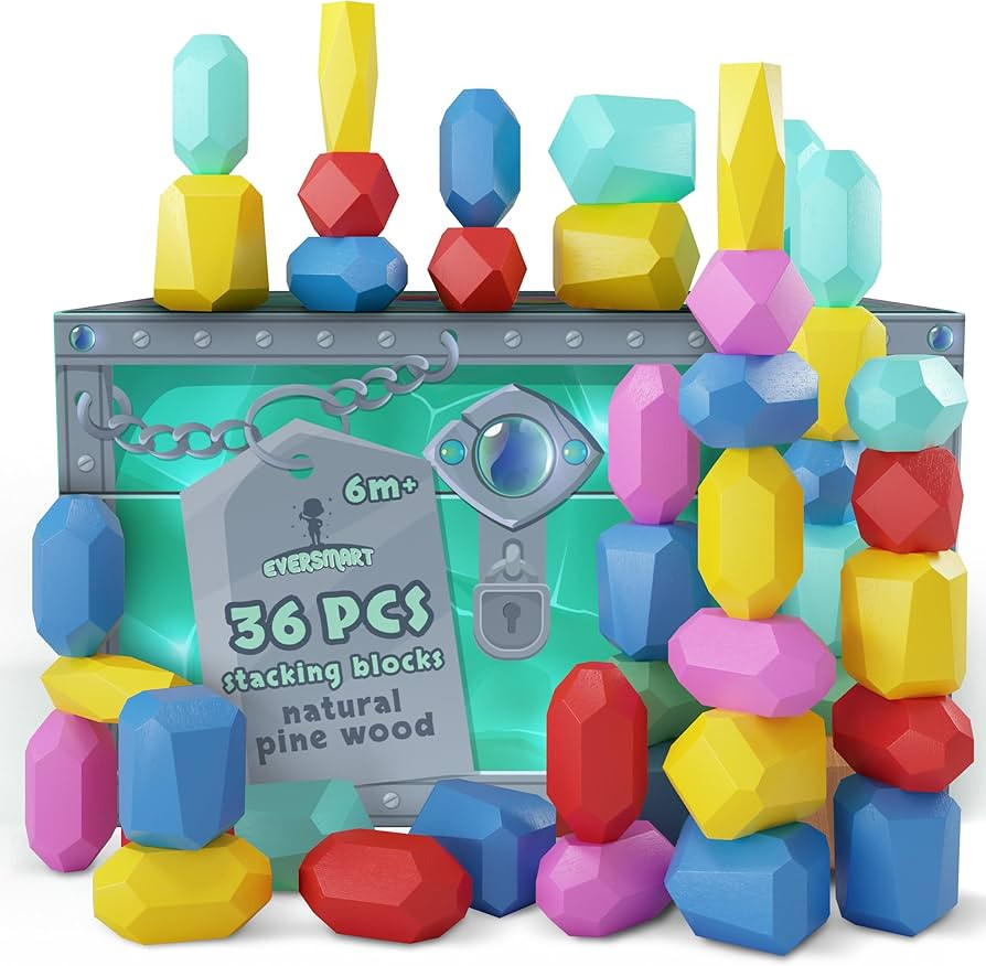 Wooden Stacking Blocks – Montessori Toys for 1 2 3 4 5 6 Year Old Toddlers and Kids, No Choking... | Amazon (US)