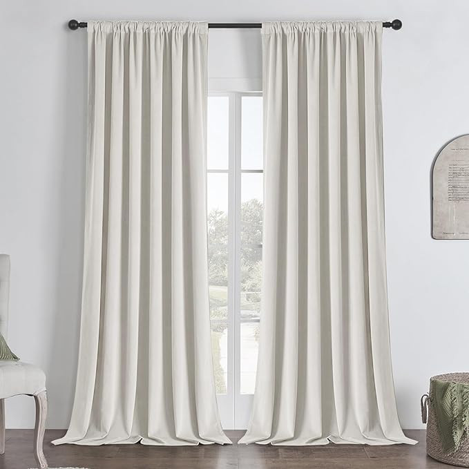 Joydeco White 100% Blackout Curtains 96 Inch 2 Panels, Luxury Thermal White Velvet Curtains for B... | Amazon (US)