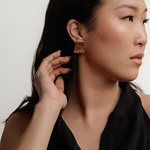 Gold Ribbed Statement Earrings – Sleek Lightweight Jewelry for Women | Amazon (US)