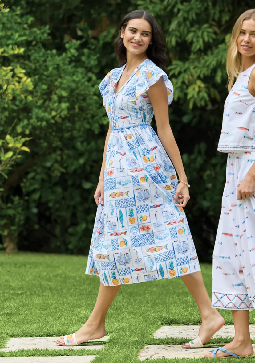 Sewing Down South x Crown & Ivy™ Lauren Flutter Sleeve Midi Dress with Button Front | Belk