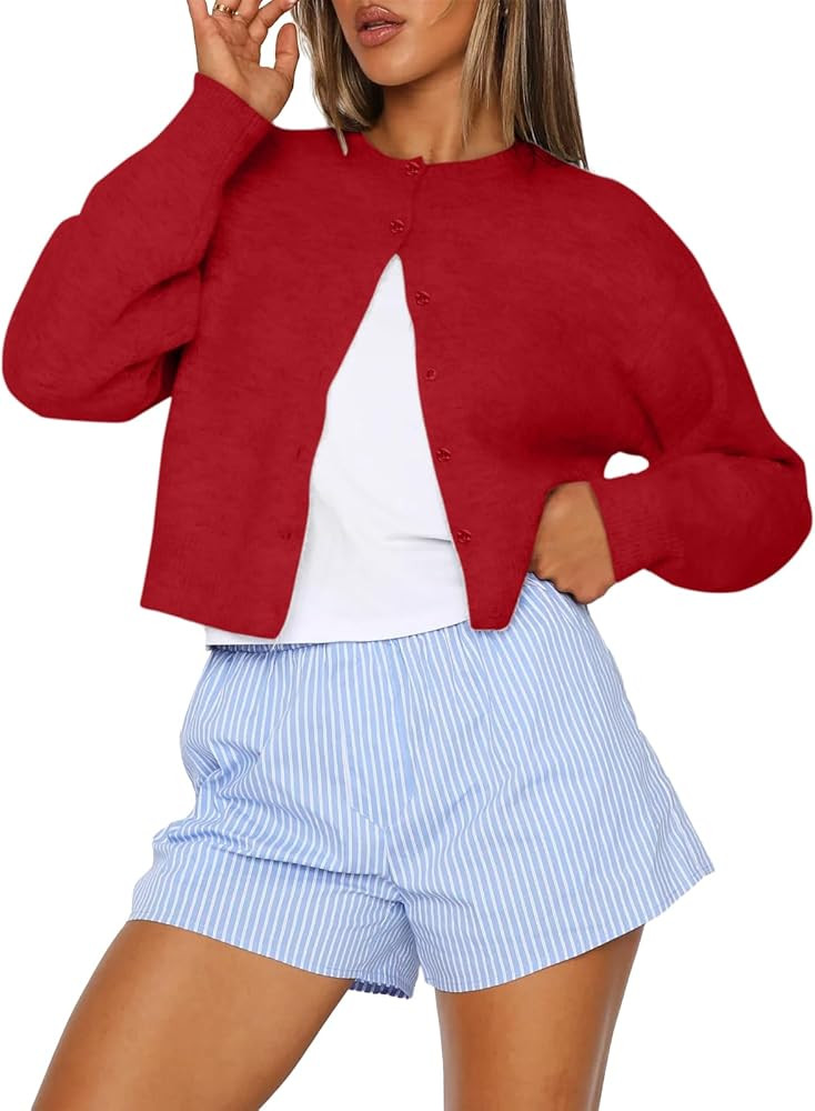 Trendy Queen Cropped Cardigan Sweaters for Women Lightweight Crop Cotton Knit Y2k Fall Outfits Fa... | Amazon (US)