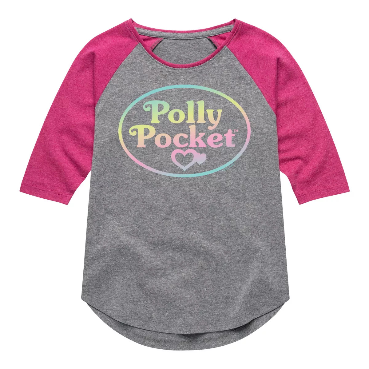 Girls' - Polly Pocket - Polly Pocket Ombre Logo Shirt Tail Raglan Graphic T-shirt | Target