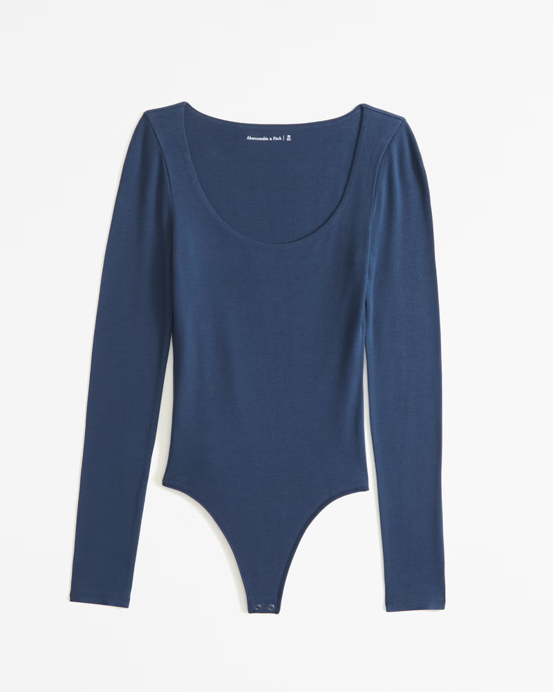 Women's Long-Sleeve Cotton-Blend Seamless Fabric Scoopneck Bodysuit | Women's Tops | Abercrombie.... | Abercrombie & Fitch (US)