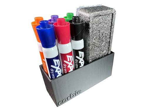 Corbie Magnetic Dry Erase Marker Holder for Whiteboard, Fridge, Locker with Eraser Slot, Low-Profile Organizer, Non-Slip Silicone Pads, Holds 6 Markers and 1 Eraser (Black) | Amazon (US)