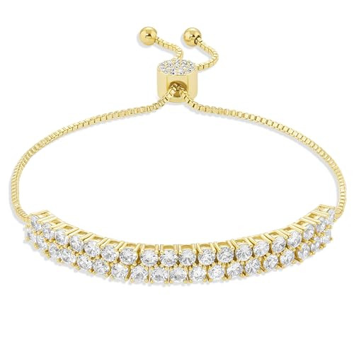 Amazon Essentials 14K Gold Plated Crystal Double Row Adjustable Bracelet, One Size | Amazon (US)
