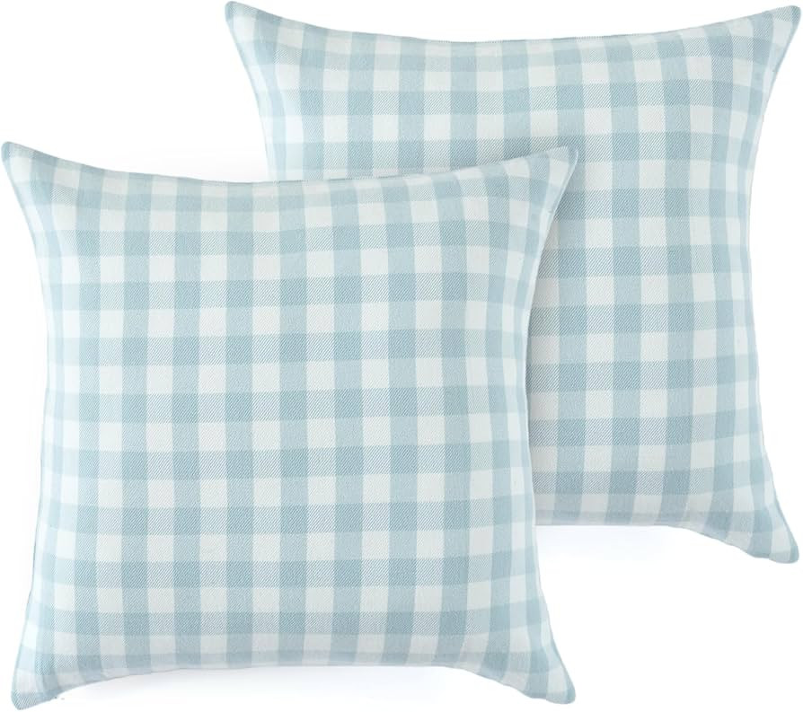 Set of 2 Plaid Pillow Covers 100% Cotton Throw Pillow Cases with Invisible Zipper (Insert Not Inc... | Amazon (US)