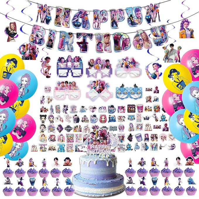 For K Pop Demon Hunters Party Supplies, 157 PCS Birthday Decorations Set Include Banner, Balloons... | Amazon (US)