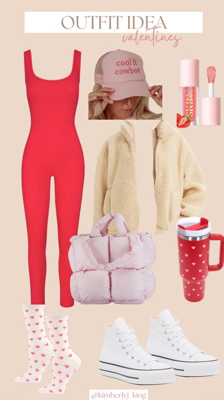 Valentine’s Day outfit 
Workout outfit
Gym outfit 
Errand outfit
Casual outfit idea 
Clean girl aesthetic 
Trucker hat
White puffer jacket 
Brown Sherpa jacket
Sherpa
Uggs
Converse 
Stanley 
Red jumpsuit
Sports onesie 
Sports jumpsuit 
Outfit idea
Outfit inspiration 
Amazon fashion 
Amazon outfit 
Amazon style
Skims 


#LTKfindsunder50 #LTKSeasonal #LTKstyletip