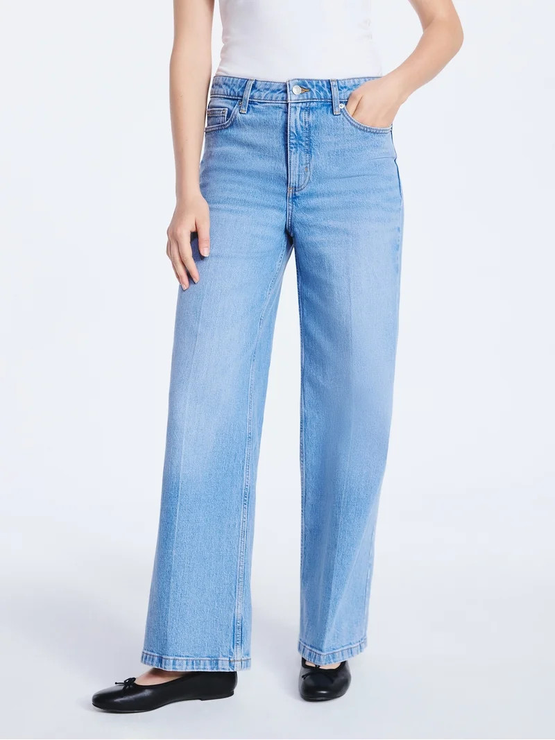 Free Assembly Women's High Rise Relaxed Wide Leg Jeans with Front Crease, Sizes 0-20 | Walmart (US)
