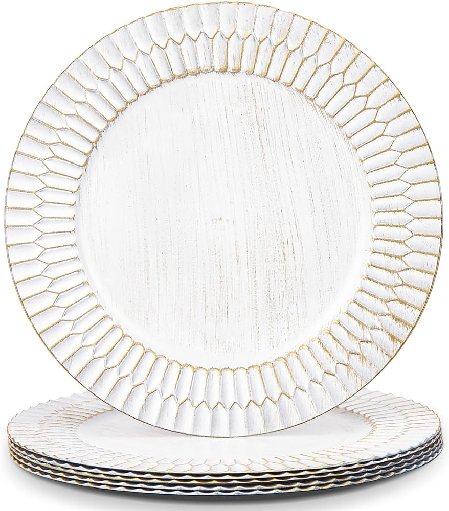 13" White Chargers for Dinner Plates, Decorative Charger Plates, Plastic Charger & Service Plate ... | Amazon (US)