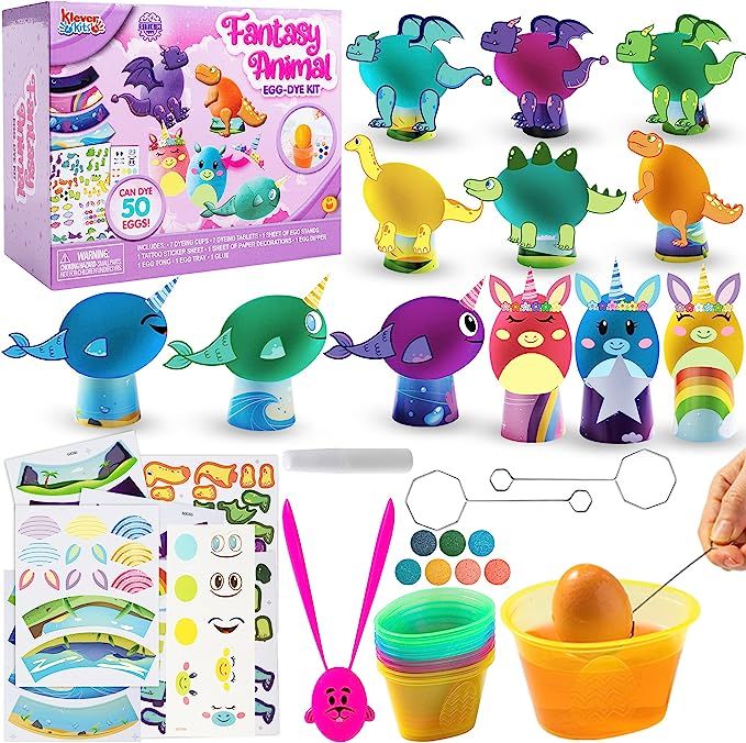 27 PCS Easter Animal Egg Dye Kit, Easter DIY Egg Decorating Kit with Mermaid, Dinosaur and Unicor... | Amazon (US)