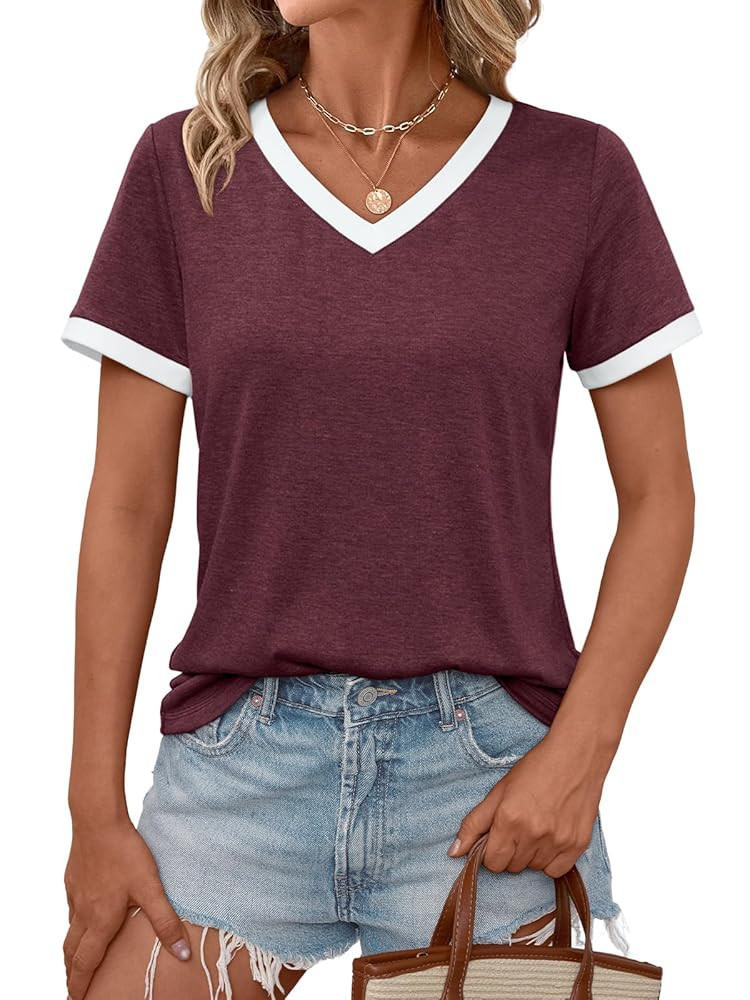 AUTOMET Womens Short Sleeve T-Shirts Summer Tops Casual Soft Tunic V Neck Basic Workout Clothes S... | Amazon (US)