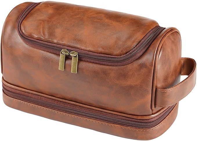 Toiletry Bag for Men, Large Leather bathroom accessories, Travel Essentials Dopp kit, Gifts for F... | Amazon (US)