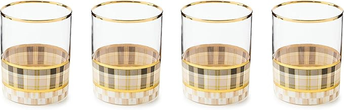 MACKENZIE-CHILDS Set of 4 Tumbler Glasses, Glass Drinkware with Gold Rims, 12 Ounces, Brown-and-W... | Amazon (US)