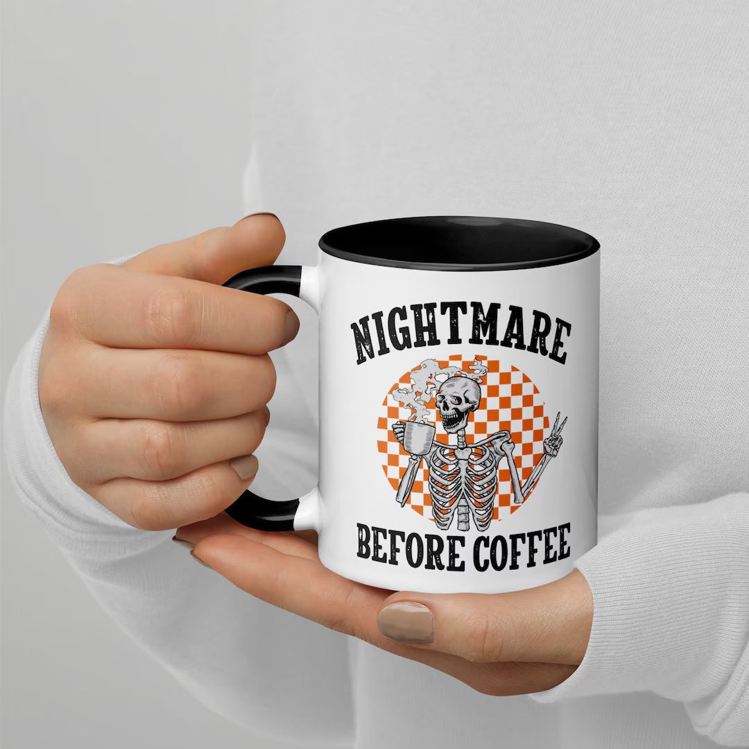 Nightmare Before Coffee Halloween Coffee Mug, White 11oz Ceramic Mug with Color Inside | Etsy (US)