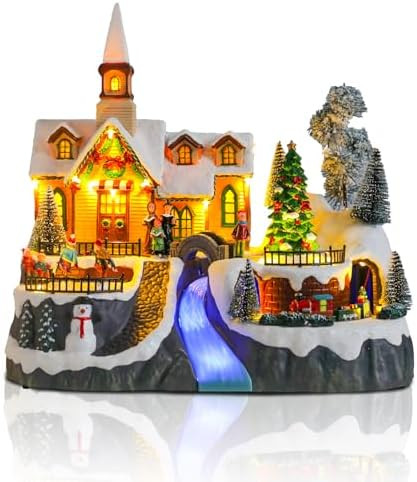 Christmas Village House Musical Christmas Collectible Buildings Church Train Snowman Children Ska... | Amazon (US)