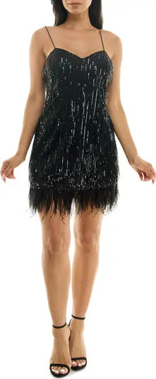 Sequin Fringe Faux Feather Hem Minidress | Nordstrom