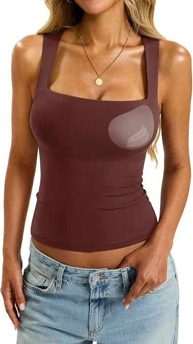 EasyGala Womens Padded Tank Tops Double Lined Built in Bra Square Neck Tee | Amazon (US)