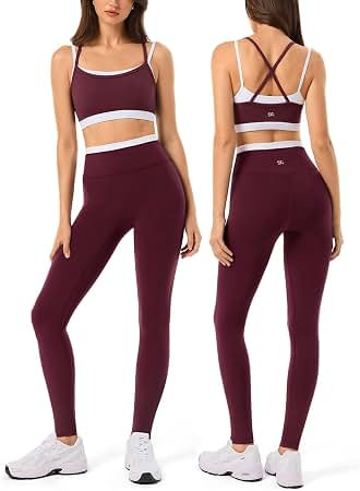 2 Pieces Workout Sets for Women Athletic Pilates Outfits Activewear | Seamless Yoga Leggings with... | Amazon (US)