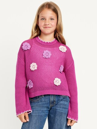 Long-Sleeve Crochet-Floral Sweater for Girls | Old Navy (US)