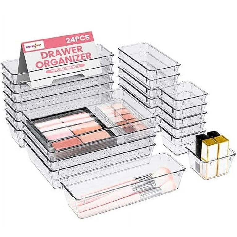 HOUSE DAY Clear Acrylic Makeup Drawer Organizer 24 Pcs, 4-Size Drawer Organizers with Silicone Pa... | Walmart (US)