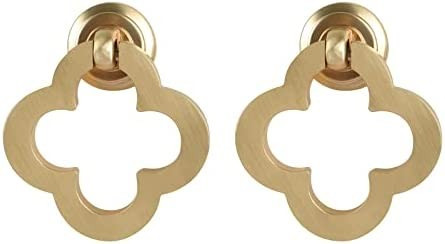 [2 Pack] Gold Flower Cabinet Knobs,WOOW DEPOT Zinc Alloy Brushed Brass Cabinet Ring Pulls Dresser... | Amazon (US)