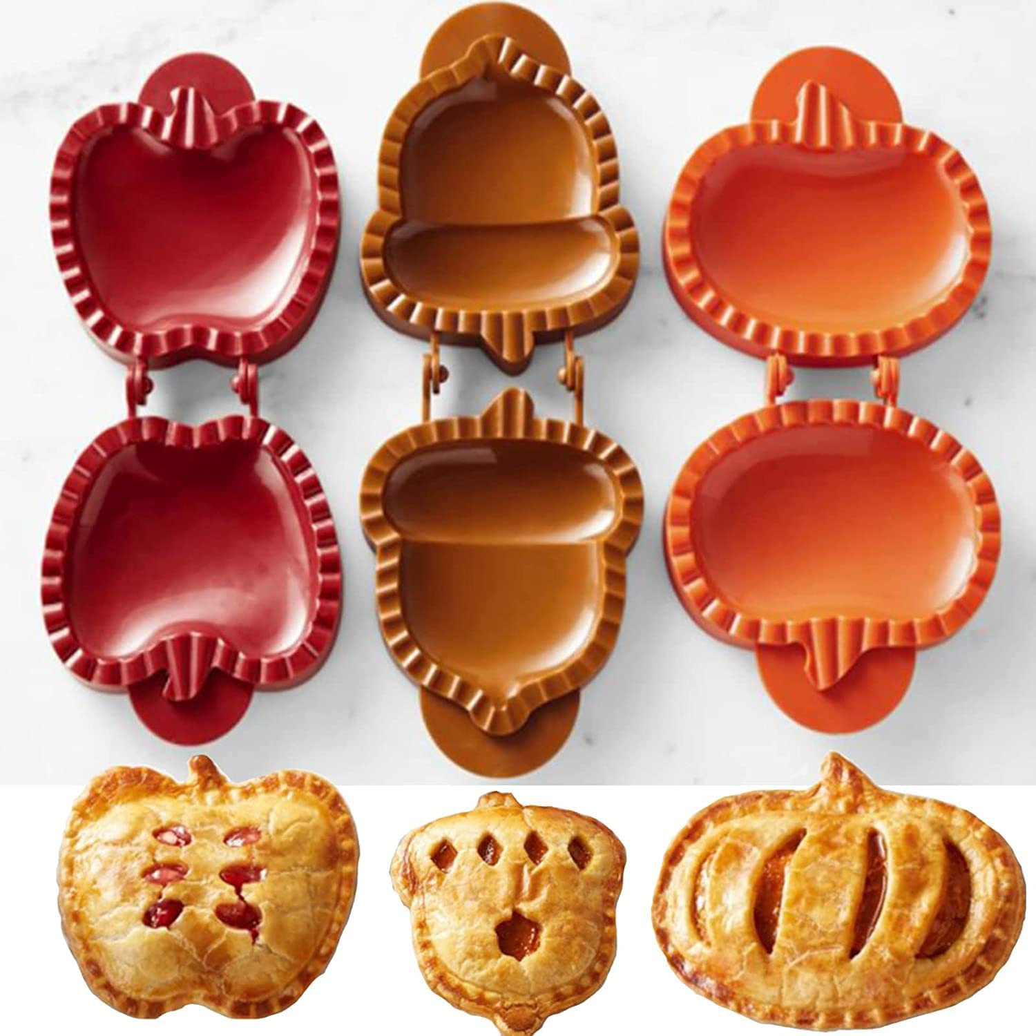 Jxueych 3 Pieces Dough Presser Pie Molds, Party Potluck Hand Pie Molds, Fall Apple Pumpkin and Ac... | Amazon (US)