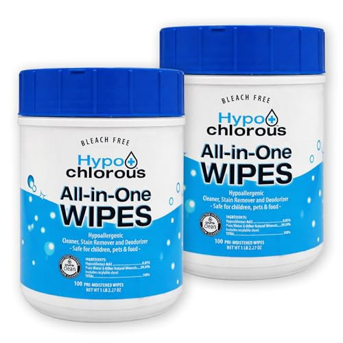 Hypo+Chlorous Hypochlorous Acid Wipes (2-Pack) – 200 Count Unscented, Non-Toxic Cleaner for Skin, Baby, Pet, Home & Gym – Bleach-Free | Amazon (US)