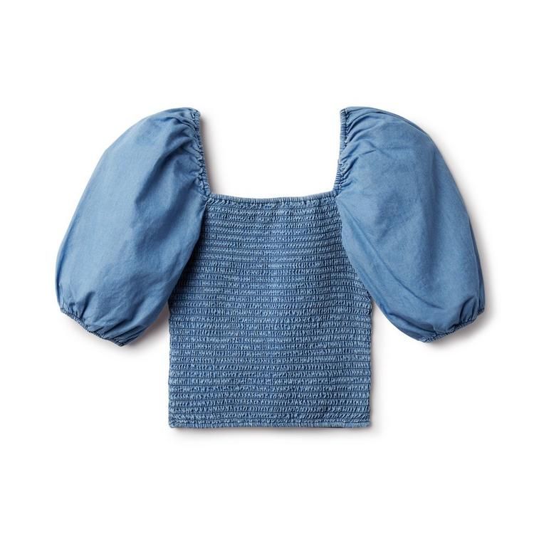 Chambray Smocked Cropped Puff Sleeve Top | Janie and Jack