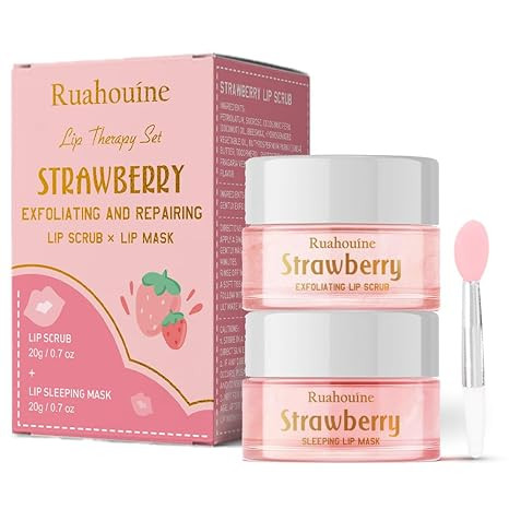 Strawberry Lip Scrub And Mask Set, Sugar Exfoliator Lip Scrub For Dark Lips To Lighten, Lip Care ... | Amazon (US)