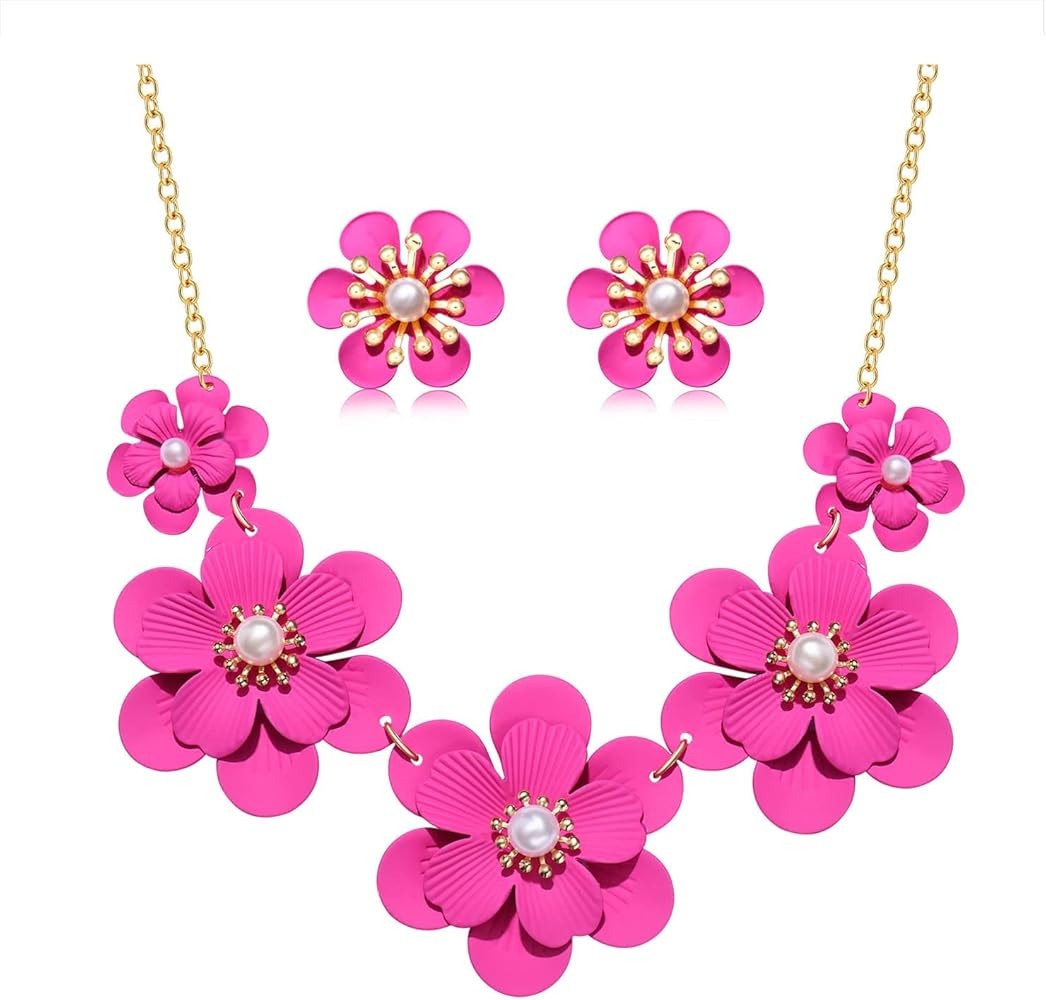 Boho Choker Necklace for Women Cute Flower Collar Necklace Statement Chunky Pearl Charm Summer Be... | Amazon (US)