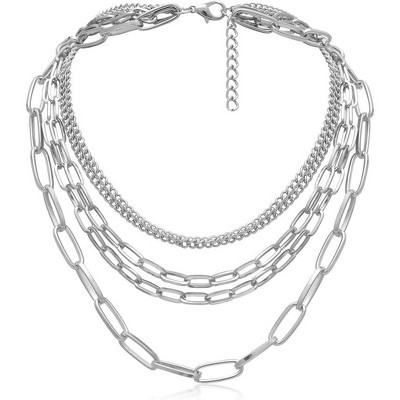 Summit Adventure Layered Chain Necklace for Women – 18" Gold & Silver Paperclip Choker, Rope Ba... | Target