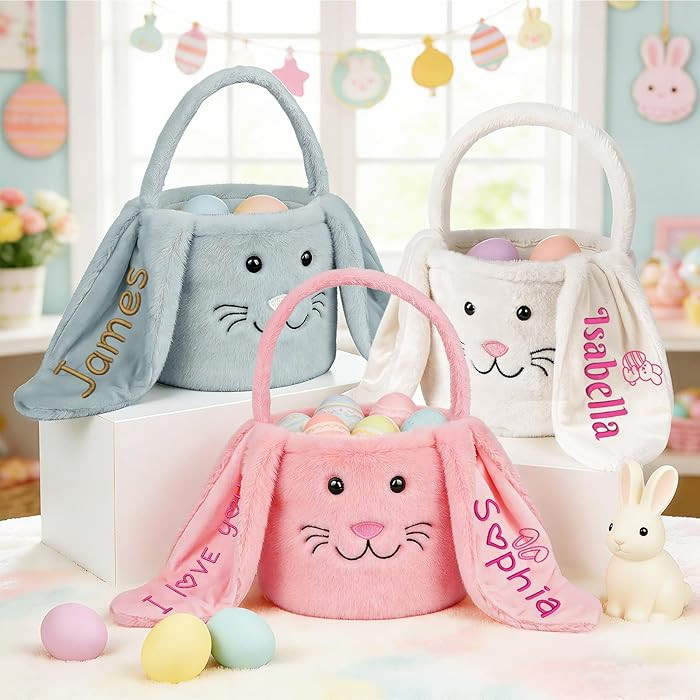 Personalized Easter Baskets for Kids, Custom Embroidered Bunny Basket with Name Boys & Girls Spri... | Amazon (US)