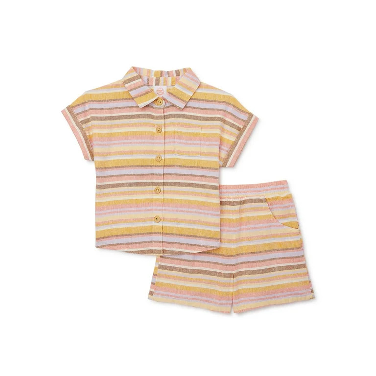 Wonder Nation Toddler Girls Elevated Shirt and Shorts Set, Sizes 12M-5T | Walmart (US)