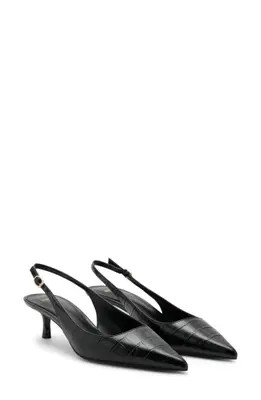 MANGO Croc Embossed Slingback Kitten Heel Pump in Black at Nordstrom, Size 9Us | Nordstrom