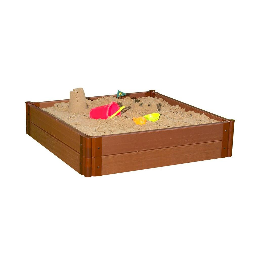 Frame It All Two Inch Series 4 ft. x 4 ft. x 11 in. Classic Sienna Composite Square Sandbox Kit | The Home Depot