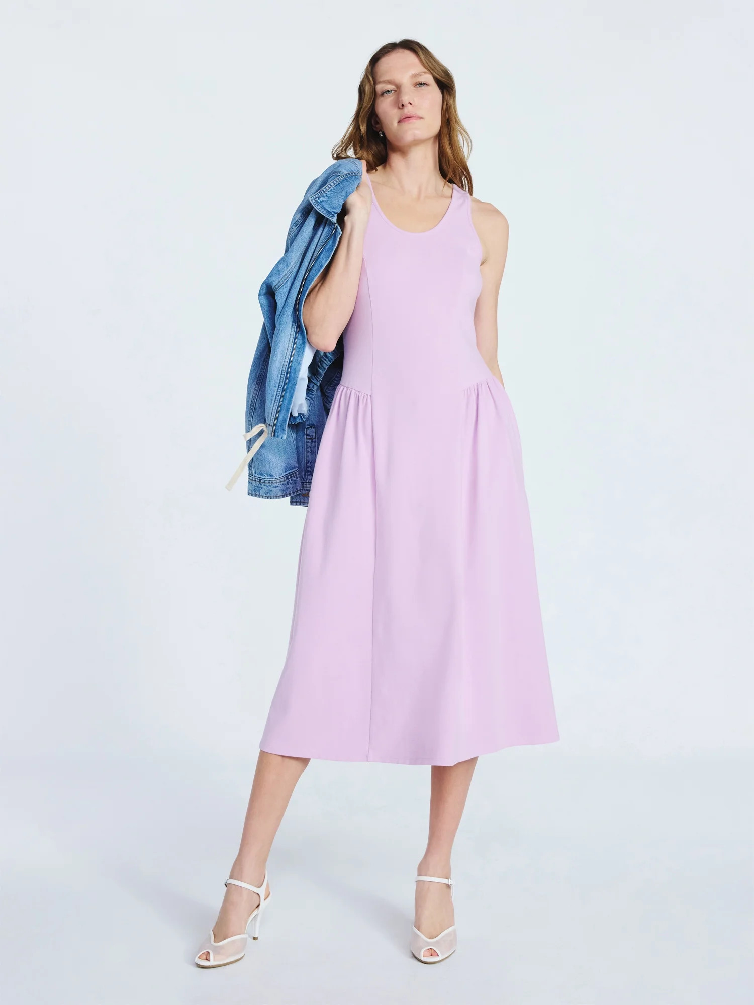 Scoop Women's and Women's Plus Stretch Cotton Blend Midi Basque Dress, Sizes XS-XXL | Walmart (US)