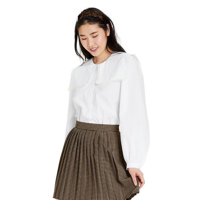 Women's Long Sleeve Oversized Square Collared Blouse - Sandy Liang x Target White | Target